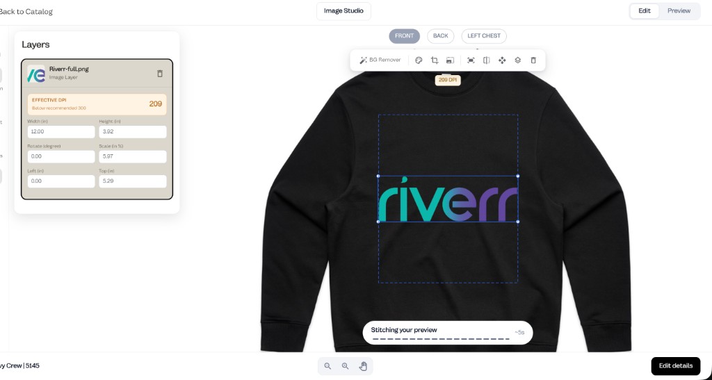 Customizer with flat design before embroidery